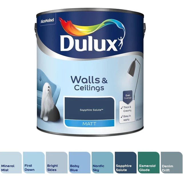 DULUX PAINT SHADES of Blue Walls & Ceilings Matt Emulsion 2.5 Litres £