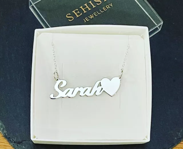 Personalised 925 Sterling Silver Name Necklace with Heart, British Handmade Gift