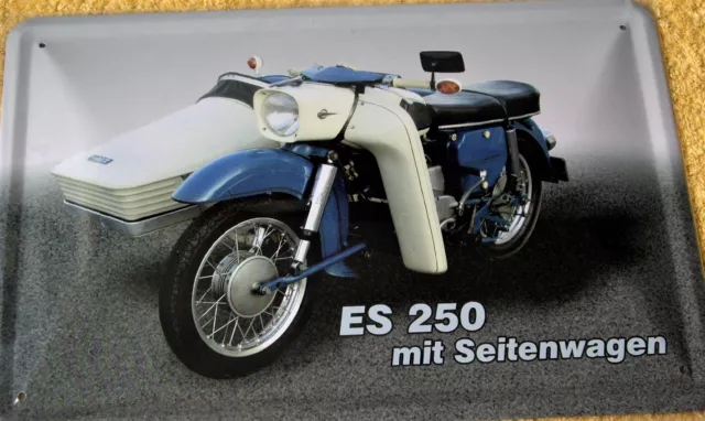 Blechschild, 20 x 30 cm, Motorrad, ES 250 mit Seitenwagen, DDR, Neu, OVP