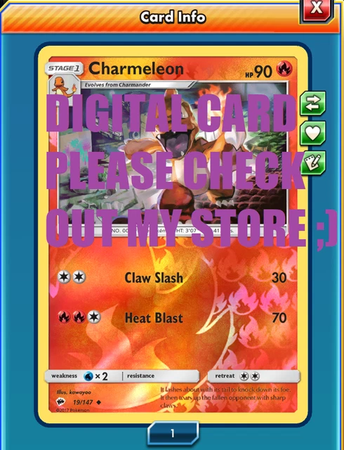 DIGITAL REVERSE HOLO - Charmeleon 19/147 - Burning Shadows Pokemon TCG ONLINE