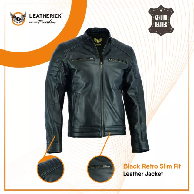 Mens Vintage Cafe Racer Black Genuine Leather Slim Fit Real Biker Jacket