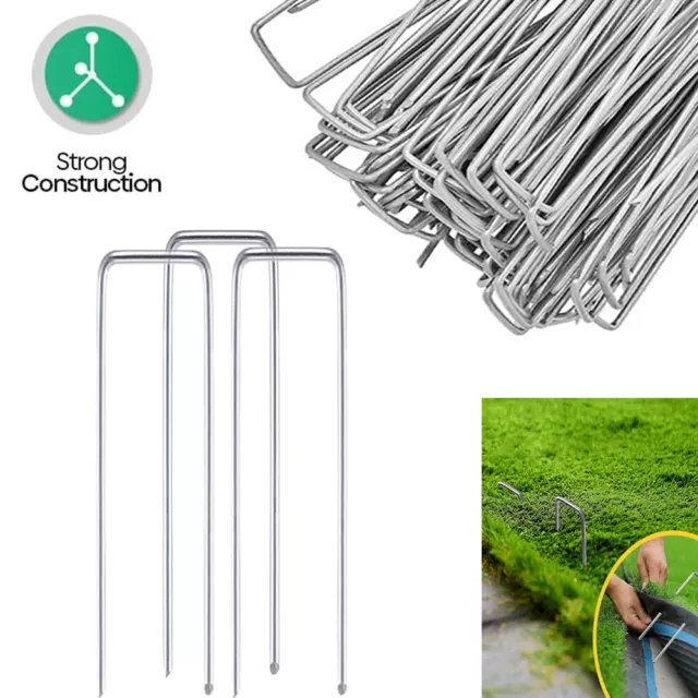 100-1000 Galvanised Steel U Truf Pins Securing Membrane Weed Control Fabric UK