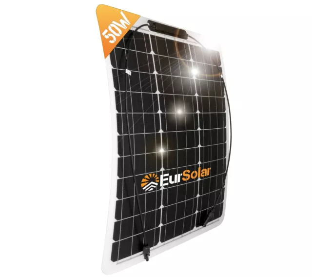 EurSolar Pannello Solare Modulo Fotovoltaico Monocristallino 50W 12V Flessibile