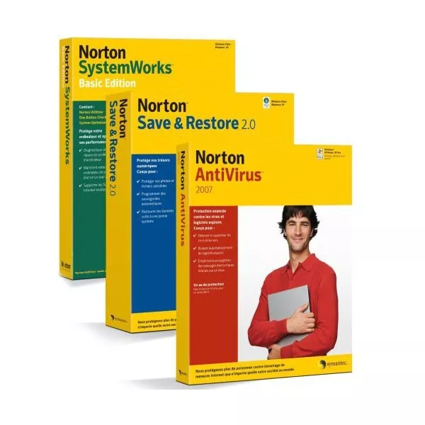 Norton Antivirus 2007 + Norton SystemWorks Basic + Norton Salva e ripristina 20 Syma