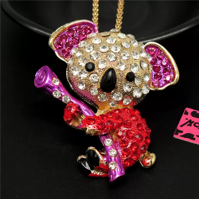Fashion Women Cute Red Enamel Rhinestone Koala Crystal Pendant Chain Necklace
