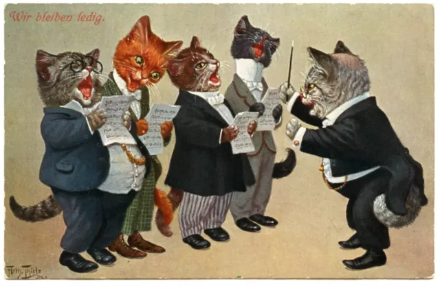 Illustrateur Arthur Thiele Chats Cat Katze.la Chorale.the Choir.