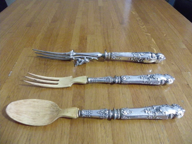 ANCIEN COUVERTS SERVICE Salade Argent Massif Cuillere Fourchette Art De
