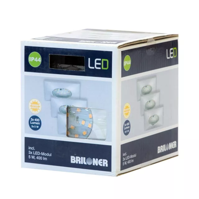 3 x Briloner LED Einbauleuchte eckig Aluminium IP44 3 x 5W Modul 400lm warmweiß