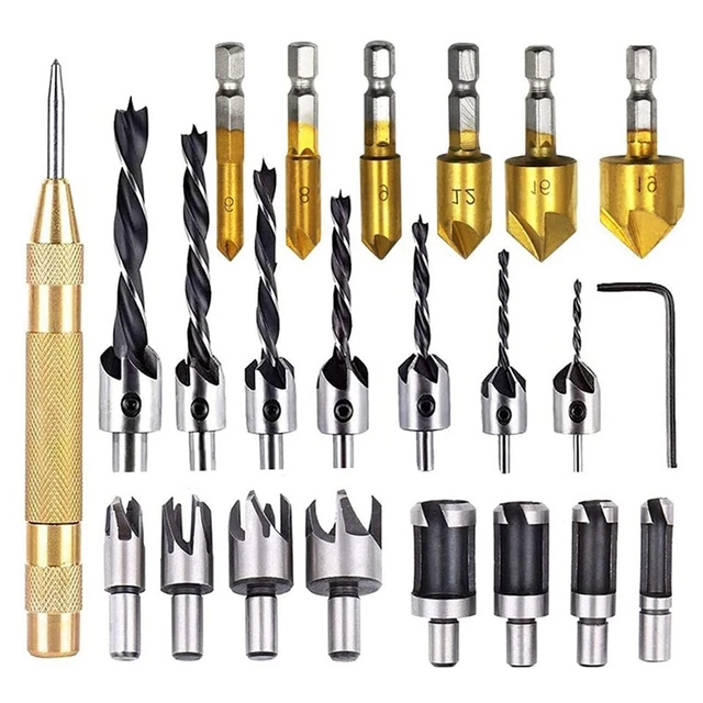 23 Pack Chamfer Drill Set for Woodworking Three Point Lower Drill A8Y14743
