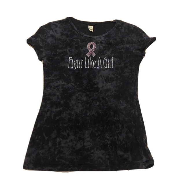 “Fight Like A Girl” Bling Black T Shirt Medium  Short Sleeve Shirt