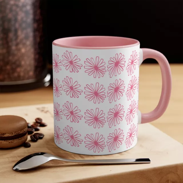 Pink Pyrex Inspired Pink Daisy Pyrex Mug with color inside Vintage Corelle Mug