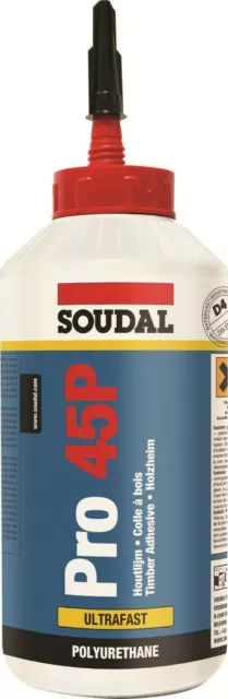 Soudal Pro 45P PU-Holzleim 750 g | offene Zeit 5 Min. | wasserfest D4 schnell