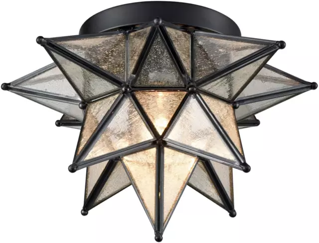 Moravian Star Light Flush Mount Ceiling Light with Seeded Glass Shade