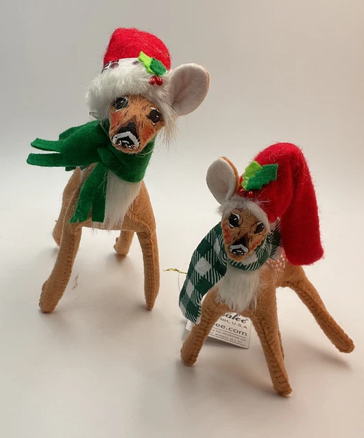 Annalee Dolls Reindeer Fawns Deer Christmas Santa Set Of 2