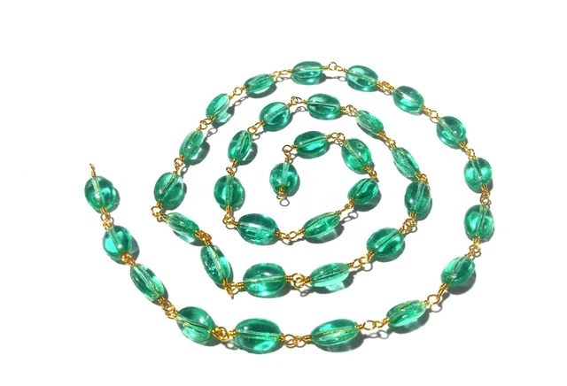 10 Feet Russian Emerald Quartz Oval 5x7mm Hydro Beads, Rosary Chain Gold Wire