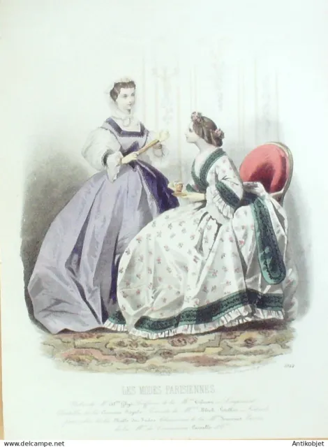 Gravure Modes parisiennes 1863 n°1044 Robes Perkale gros de Turin