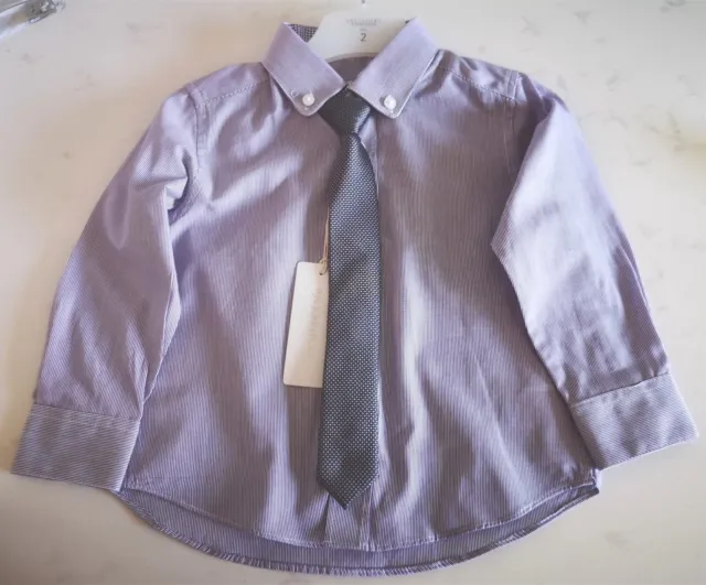 Bnwt - Boys Age 2 Years Rjr.john Rocha/Debenhams Lilac Shirt With Grey Tie - Set