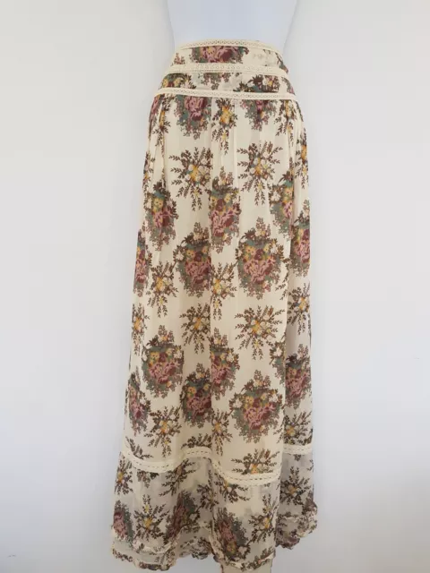 Vintage Skirt Long Maxi Floral Cotton Gypsy Size 16 Bohemian Retro Lace FLAWS