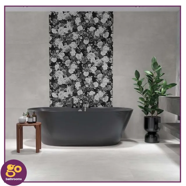 Large Grey Rose Floral Feature Ceramic Tile 120x60cm Patterned Wall Tile BOX