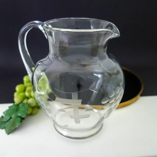 Alter Wasserkrug Saftkrug Glas mundgeblasen Trauben Schliff Art Deco antik 2 l