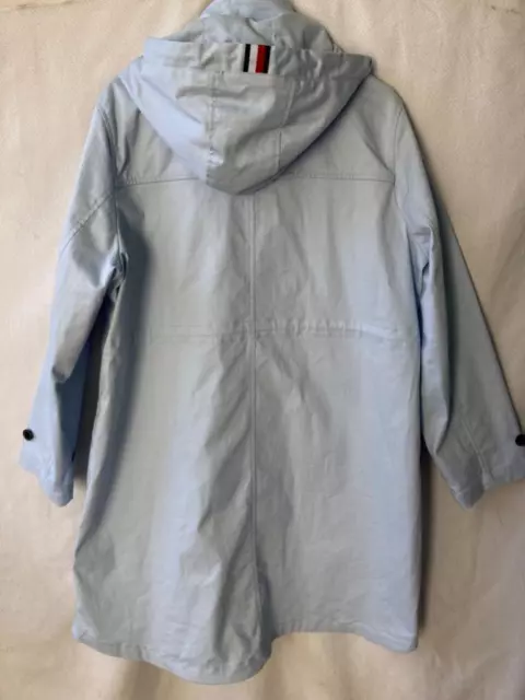 Tommy Hilfiger Trench Coat L Hooded Baby Blue Jacket Preppy Classic Drawstring 2