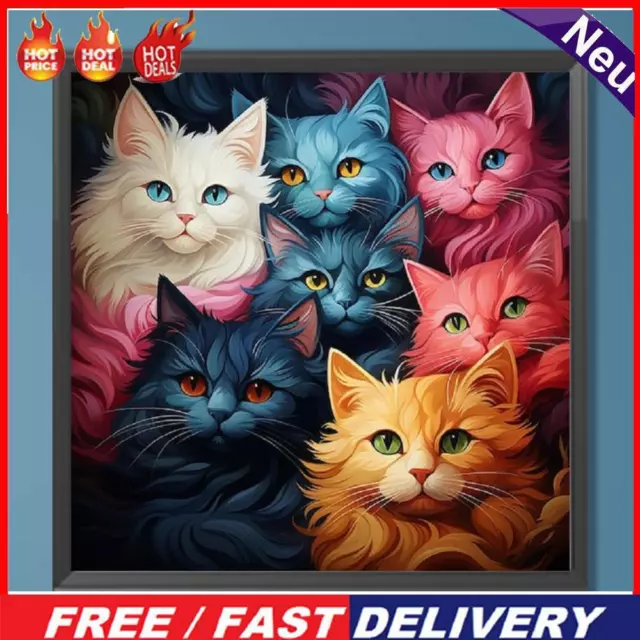 5D DIY Full Round Drill Diamond Painting Colorful Cat Home Decor Craft 40x40cm