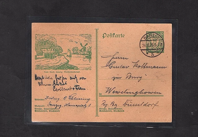 Danzig, Ganzsache Mi.-Nr. P 45 Werderlandschfat, gelaufen.