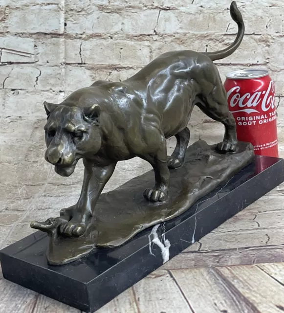 Bronze Tiger Puma Panther Leopard auf Marmor Sockel Punze punziert schwer 2