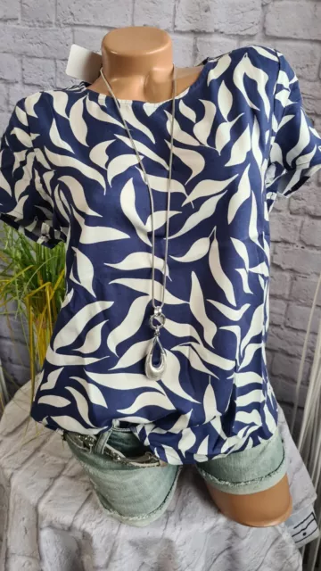 Street One Bluse Shirt Tunika blau weiß gemustert Damen kurzarm 36 38 (8 764)