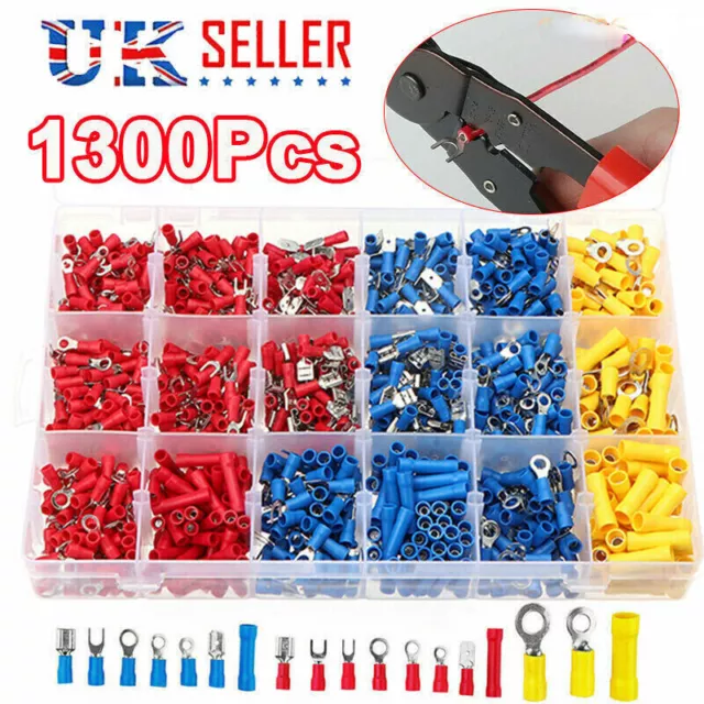 1300Pcs Assorted Insulated Electrical Wire Terminals Crimp Connectors Spade Sets