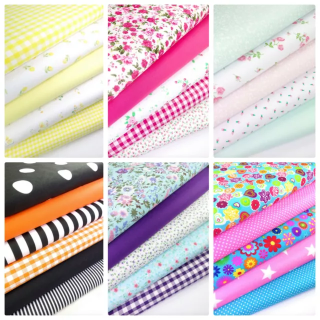 Fabric bundles Fat Quarters Polycotton Material Florals Gingham Spots Craft