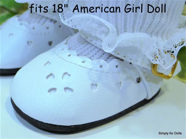 WHITE Scalloped Heart-Cut MARY JANES fits 18" American Girl DOLL SHOES