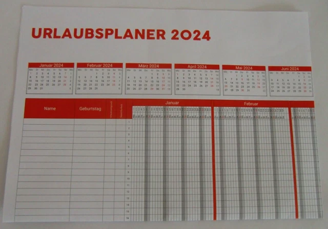 URLAUBSPLANER 2024 20 Mitarbeiter Personalplaner Dienstplaner