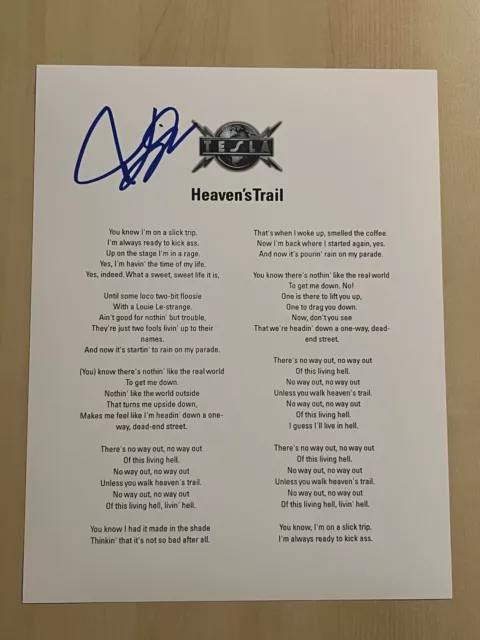 Jeff Keith Tesla Band Lead Singer Signed Lyric Sheet Autographed Love Song Coa