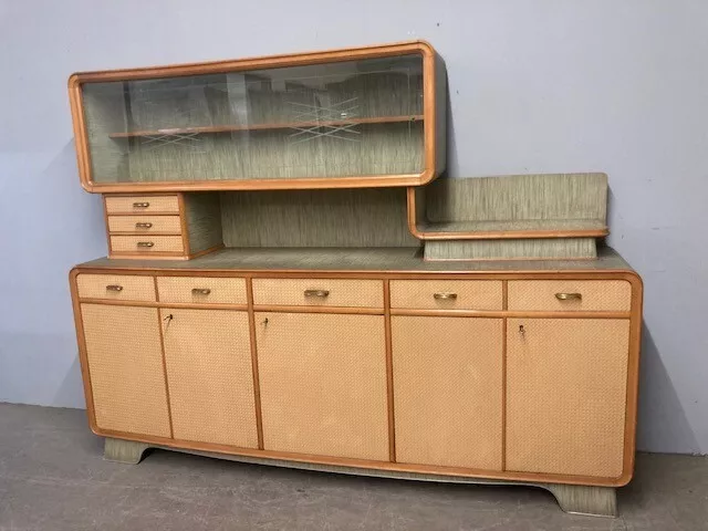 Credenza anni 60 modernariato bicolore verde e stampato legno . L cm 215 x 46
