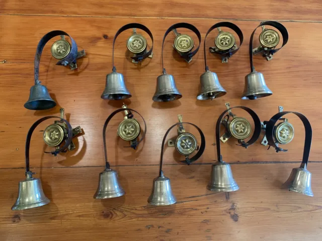 Set of 10 antique vintage Butler Servants Maid House Shop brass bells bell pulls