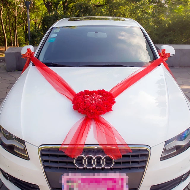 Fleurs Globulaires Noeud Voiture Mariage - Nœuds Automatiques Ruban Noeuds Décoration de Fête