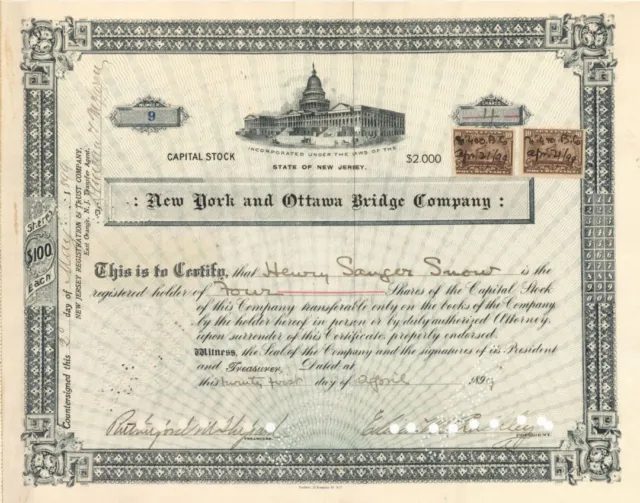 New York and Ottawa Bridge Co. - Stock Certificate - General Stocks