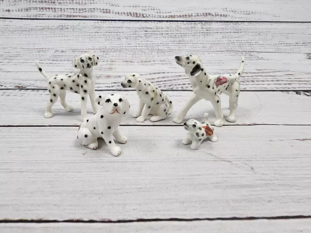 5 Vintage Bone China Japan Miniature Dalmatian Dog Figurines - Sitting /Standing