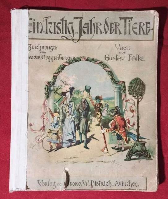ALT Ein lustig Jahr der Tiere ca 1910 Ein fröhlich Bilderbuch Guggenberger Falke
