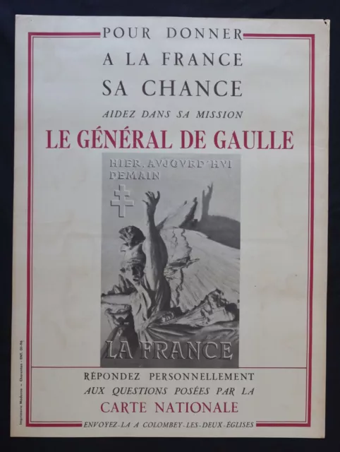 Affiche POUR DONNER SA CHANCE A LA FRANCE GENERAL DE GAULLE 60x80cm poster 1058