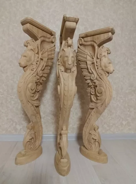 38" Wooden stairs Baluster Newel, oak carved  gryphon statue, decorative element
