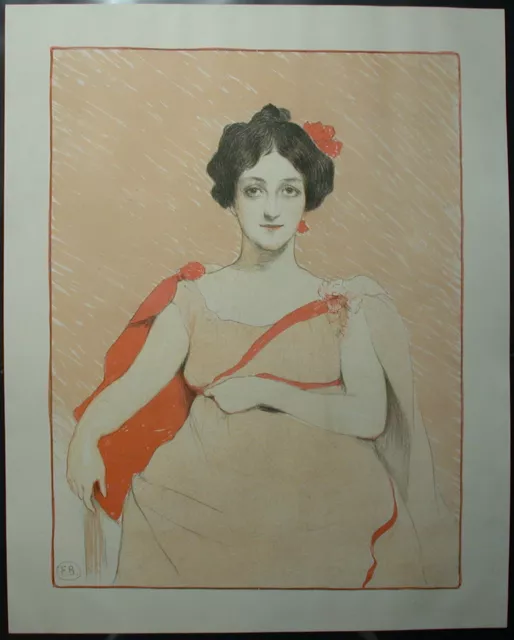 Fritz BURGER (1867-1927) Junge Dame mit roter Manteldraperie.