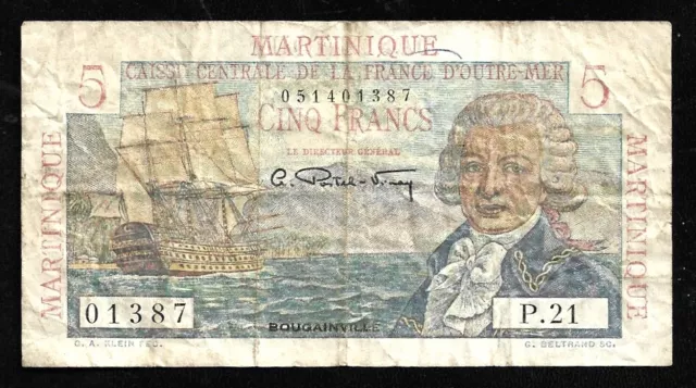 World Paper Money - Martinique 5 Francs ND 1947-49 P27a @ Fine Cond.