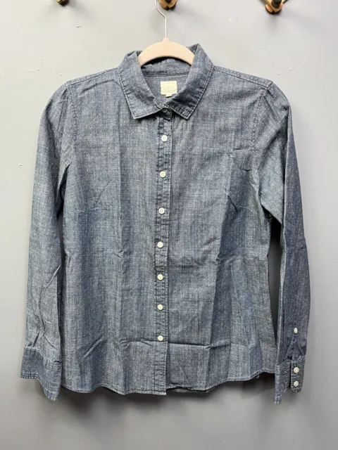 J CREW The Perfect Shirt Womens Size Small Blue Polka Dot Chambray Button Front