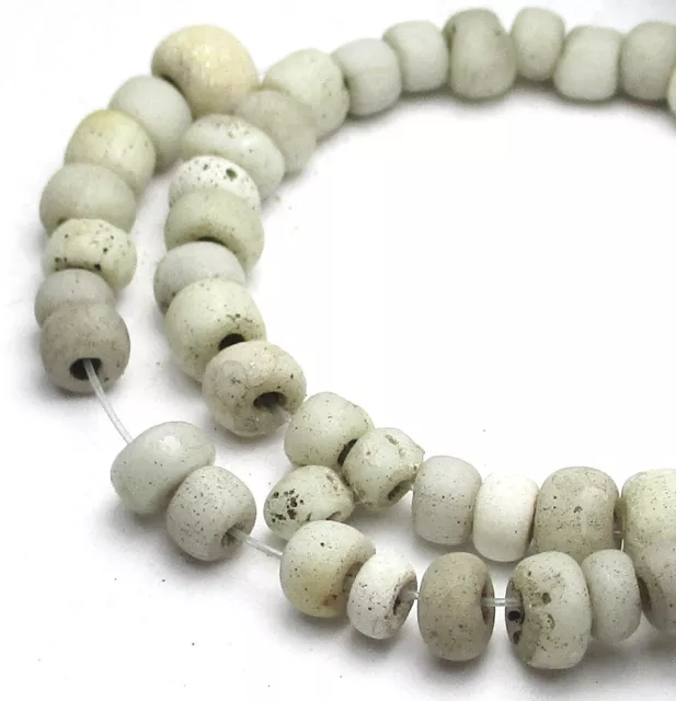 54 Rare Well Worn Tiny/Small Columbia River White Venetian Antique Trade Beads