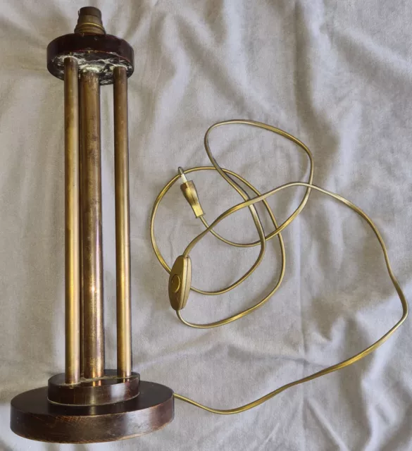 Pied lampe vintage style art déco Base bois à gradins 4 tubes acier cuivré jaune