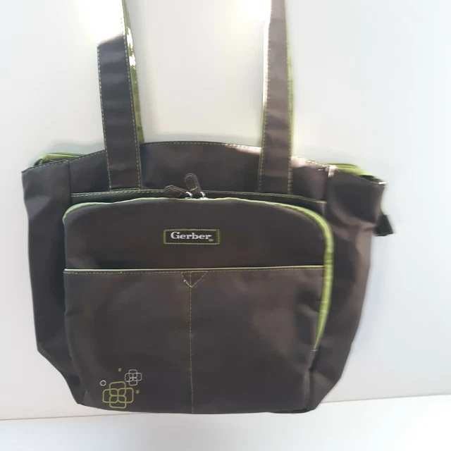 Gerber Diaper Bag Green /Brown Baby Kids Moms Mommy 2 Straps Pockets Zip Used