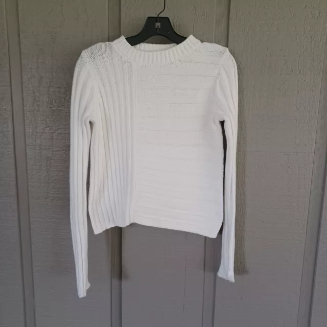 Vince Mixed Rib Crewneck Sweater Cotton Blend Crew Neck Long Sleeve Size M