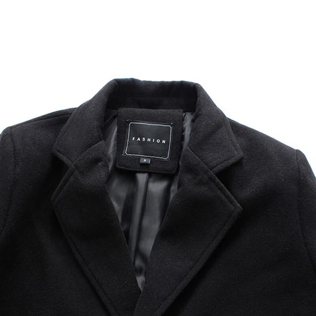 Men's Winter Trench Coat Long Jacket Lapel Neck Outwear Single Breasted Overcoat 9